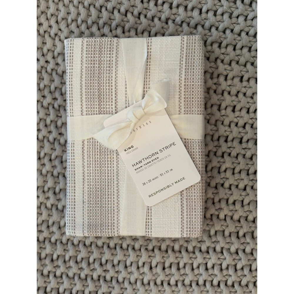 Pottery Barn Hawthorn Stripe King Sham Yarn Dyed Cream Tan Neutral 36x20 New